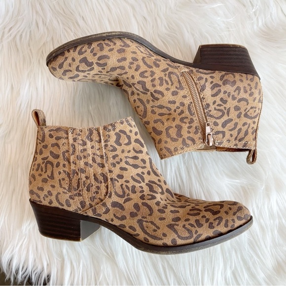 Lucky Brand Bimare Leather Ankle Bootie Javan Natural Leopard Printed Cow Suede - Picture 8 of 9